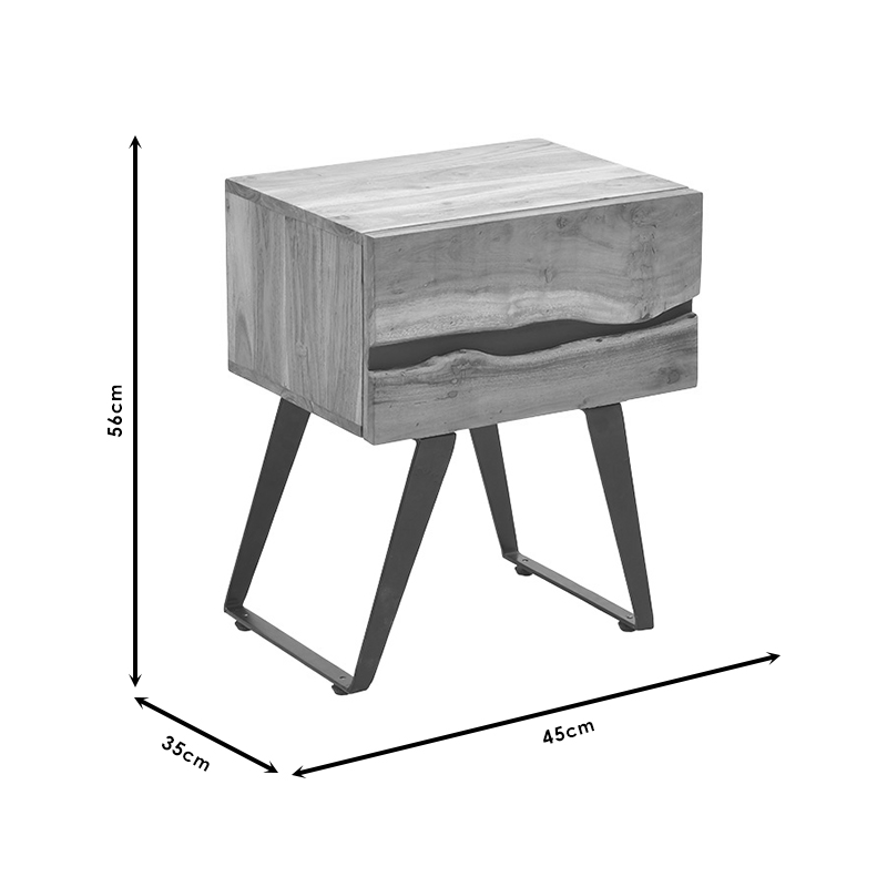 Κομοδίνο Imena pakoworld μασίφ ξύλο 4εκ φυσικό-μαύρο 45x35x56εκ